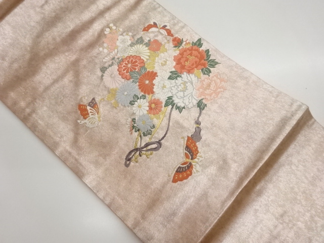 引箔花々に蝶模様織出し名古屋帯